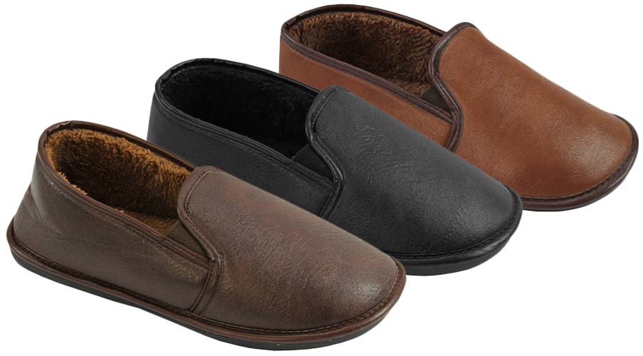 Wholesale Footwear | 100B024 Men's Faux Leather Plush Fleece Lined ...