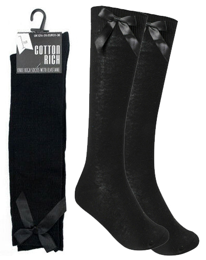 Wholesale Girls Black Knee High Ribbon Bow Socks | Wholesaler School ...