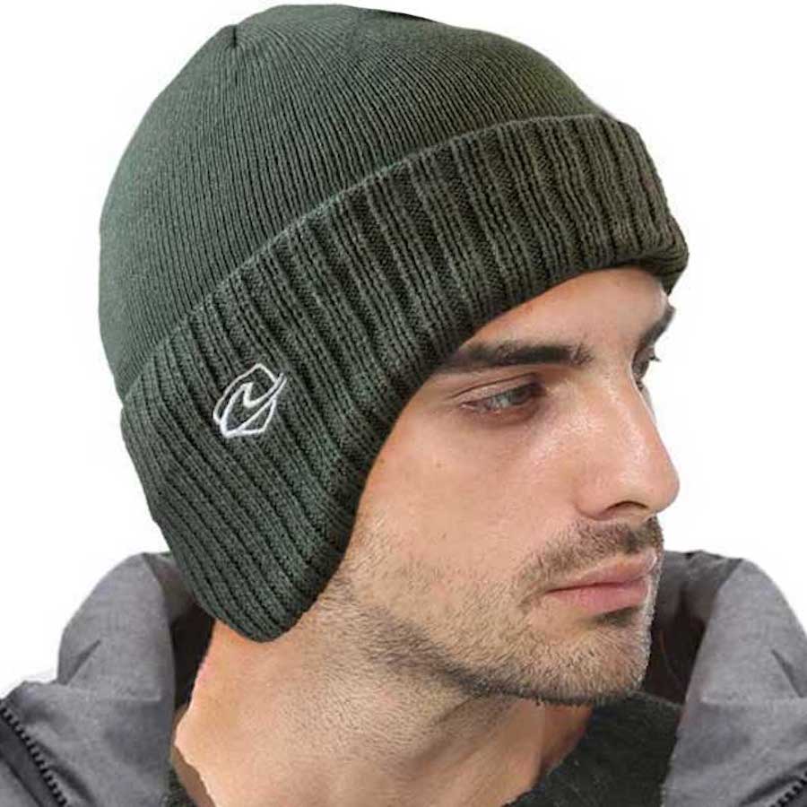 Men's Thinsulate Lined Winter Thermal Ski Beanie – Ribbed Chunky Knit Hat (Black/Grey, One Size)